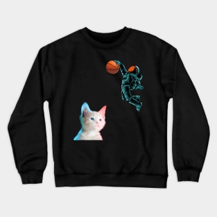 Cute Kitten Astronaut Playing Basketball For Cat Lover Tee T-Shirt Crewneck Sweatshirt